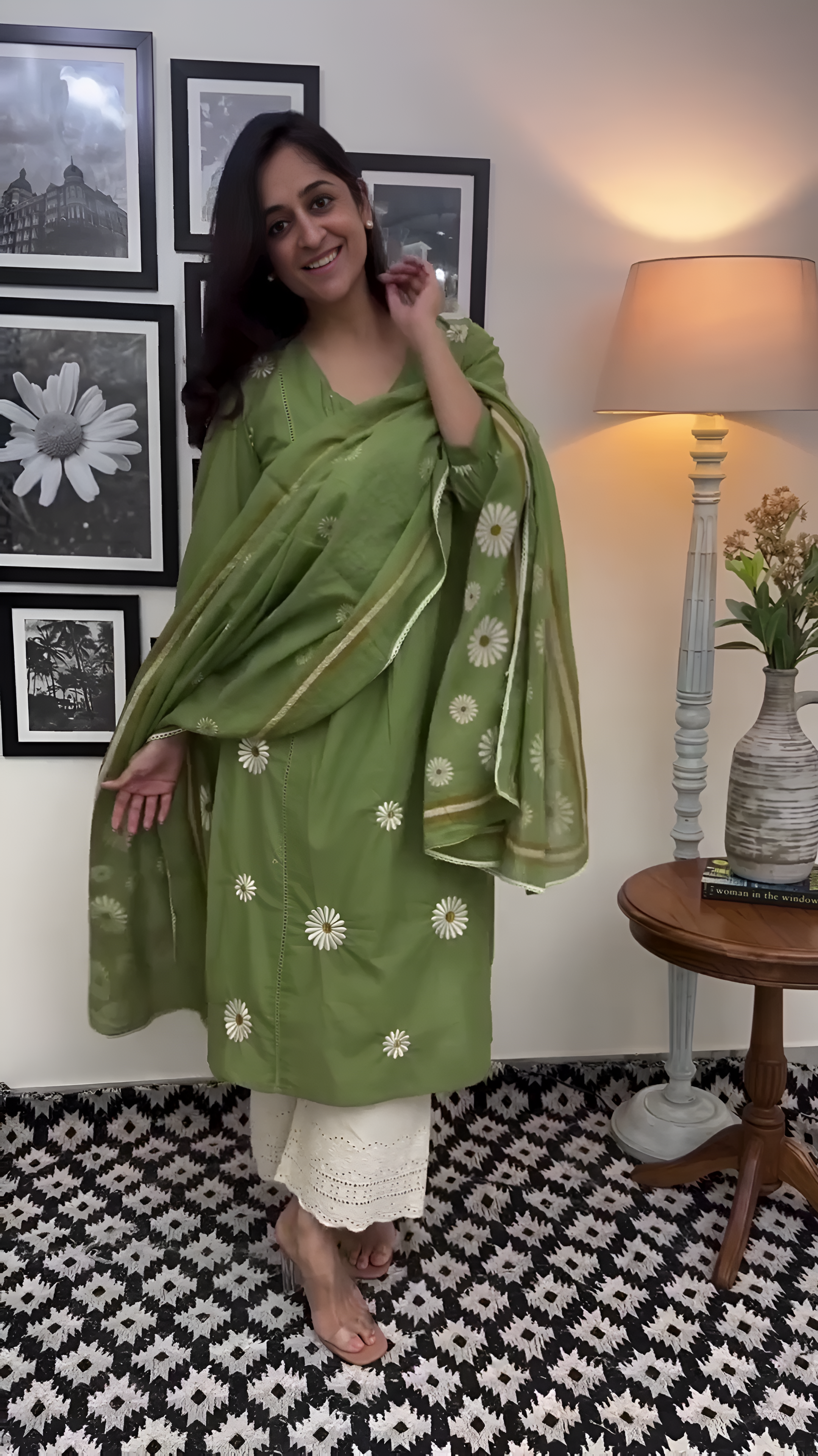 Nira Embroidered Flared Kurta Pants Set With Embroidered Dupatta