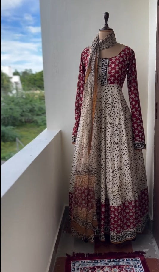 Pure Muslin Anarkali Gown Set For Women