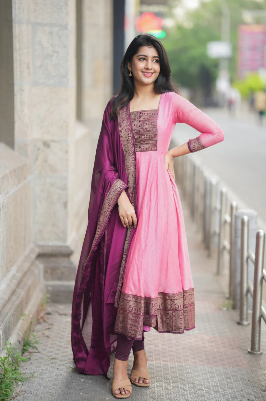 Pure Silk temple pure muslin Anarkali Gown