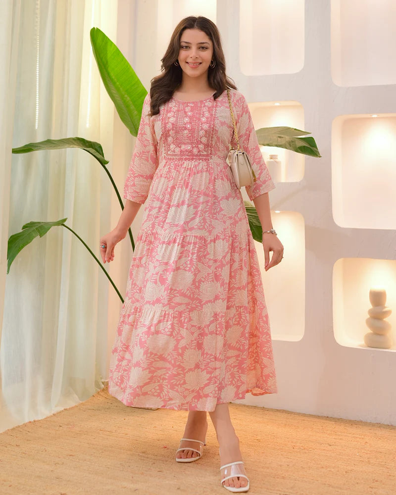 Dhuna Embroidered Cotton A Line Dress