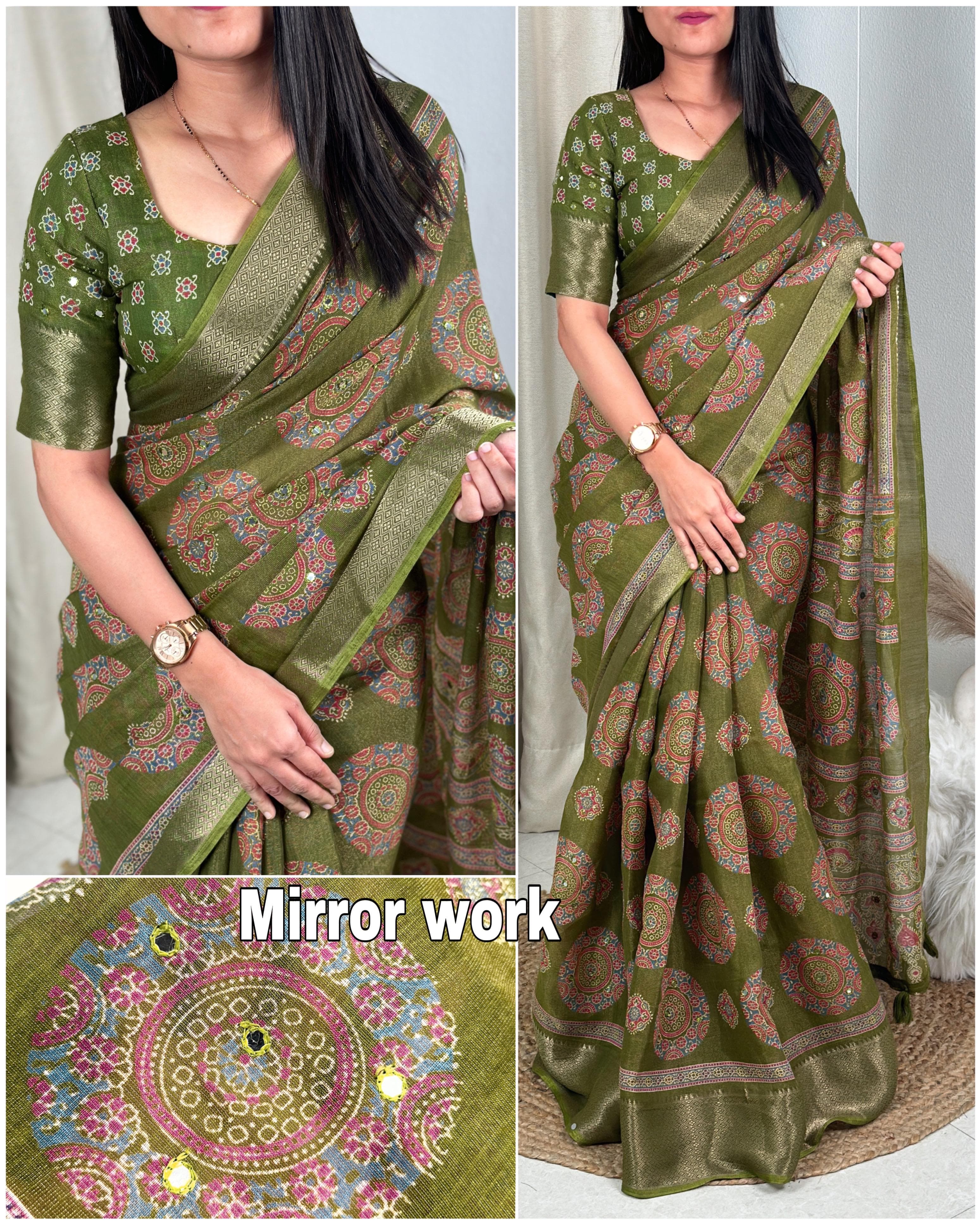 Chandni Designer hand printed saree with zari weaving in full saree