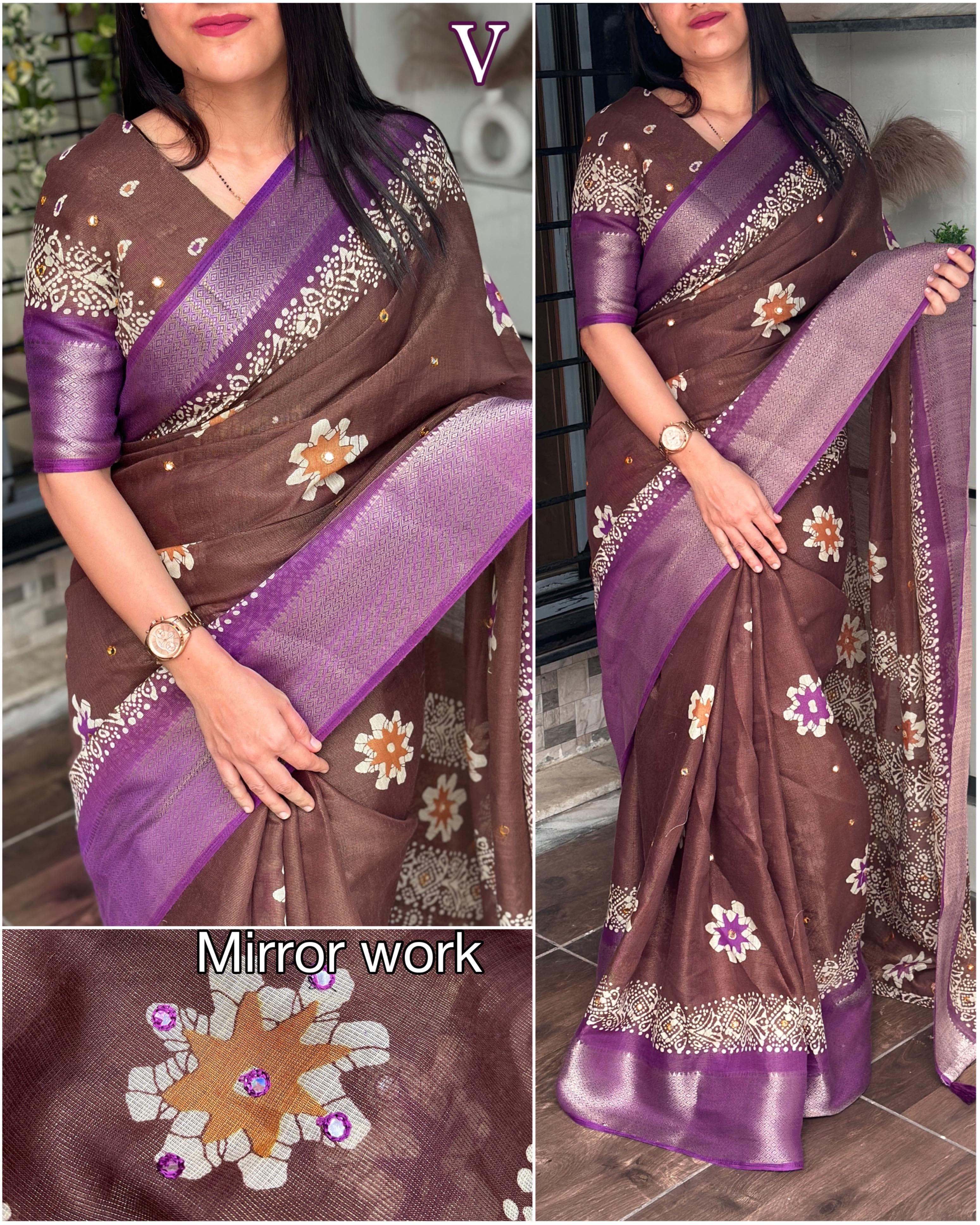 Phool bahar Designer hand printed saree with zari weaving in full saree