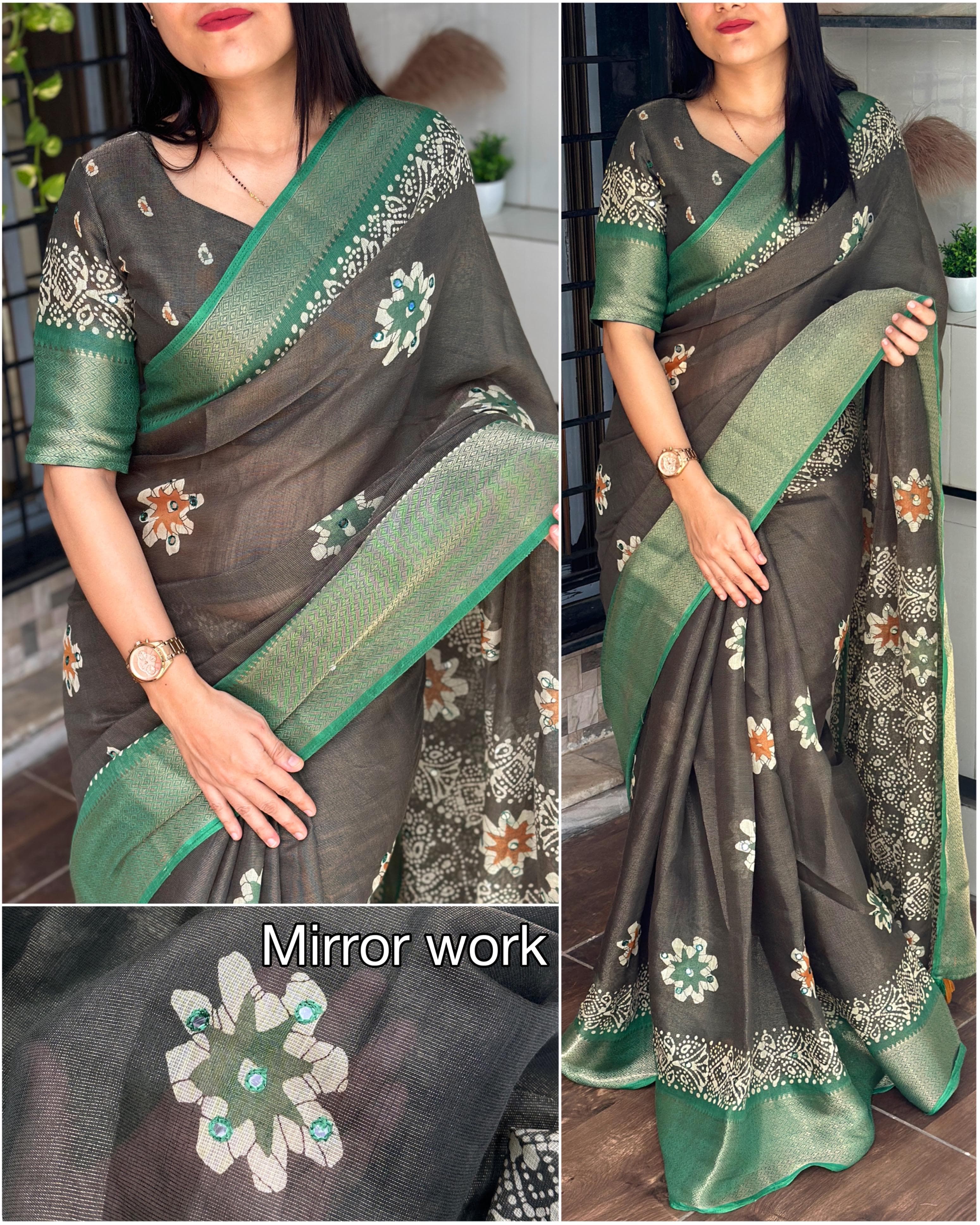 Phool bahar Designer hand printed saree with zari weaving in full saree