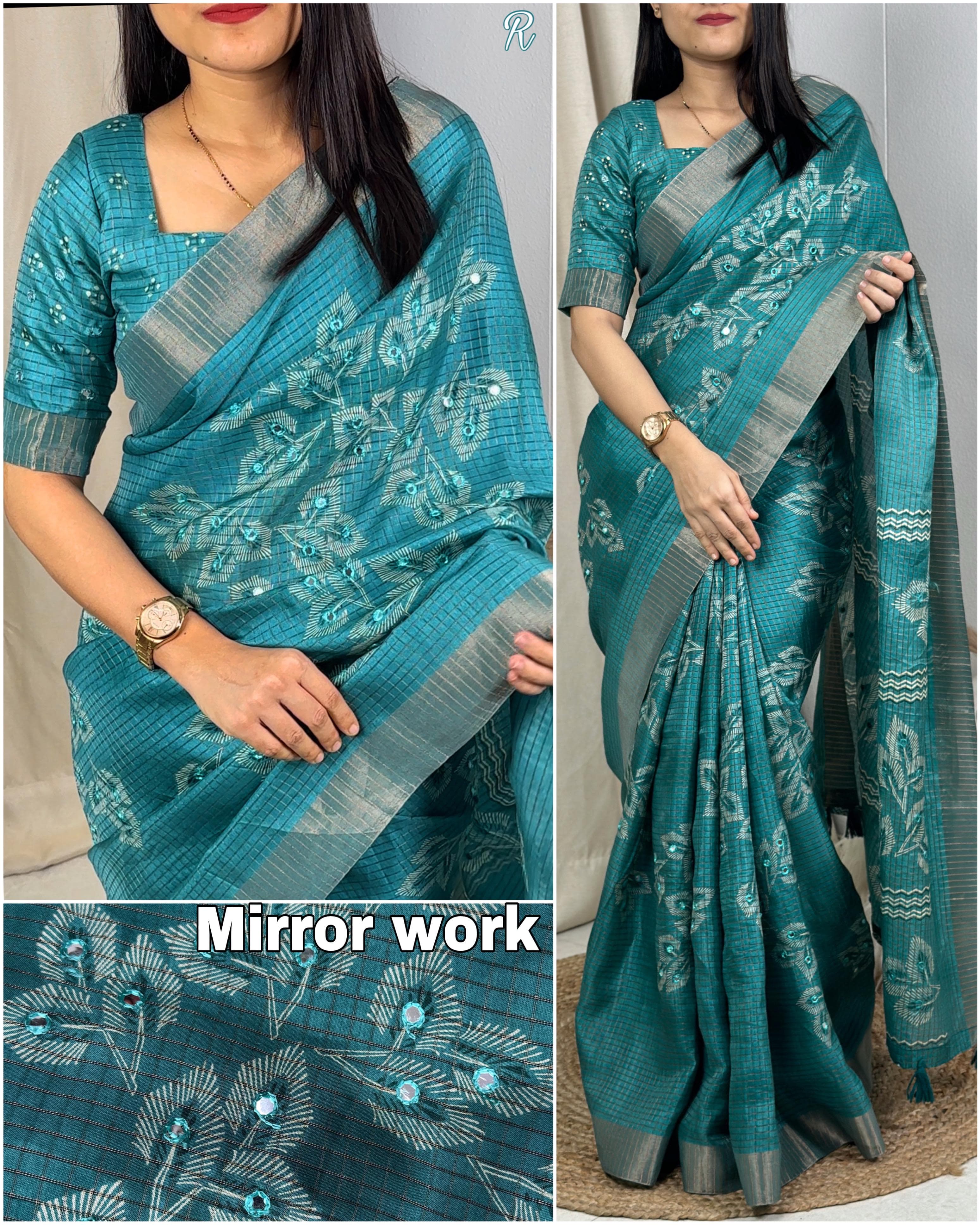 Navnidhi zari jacquard checks with zari border in saree