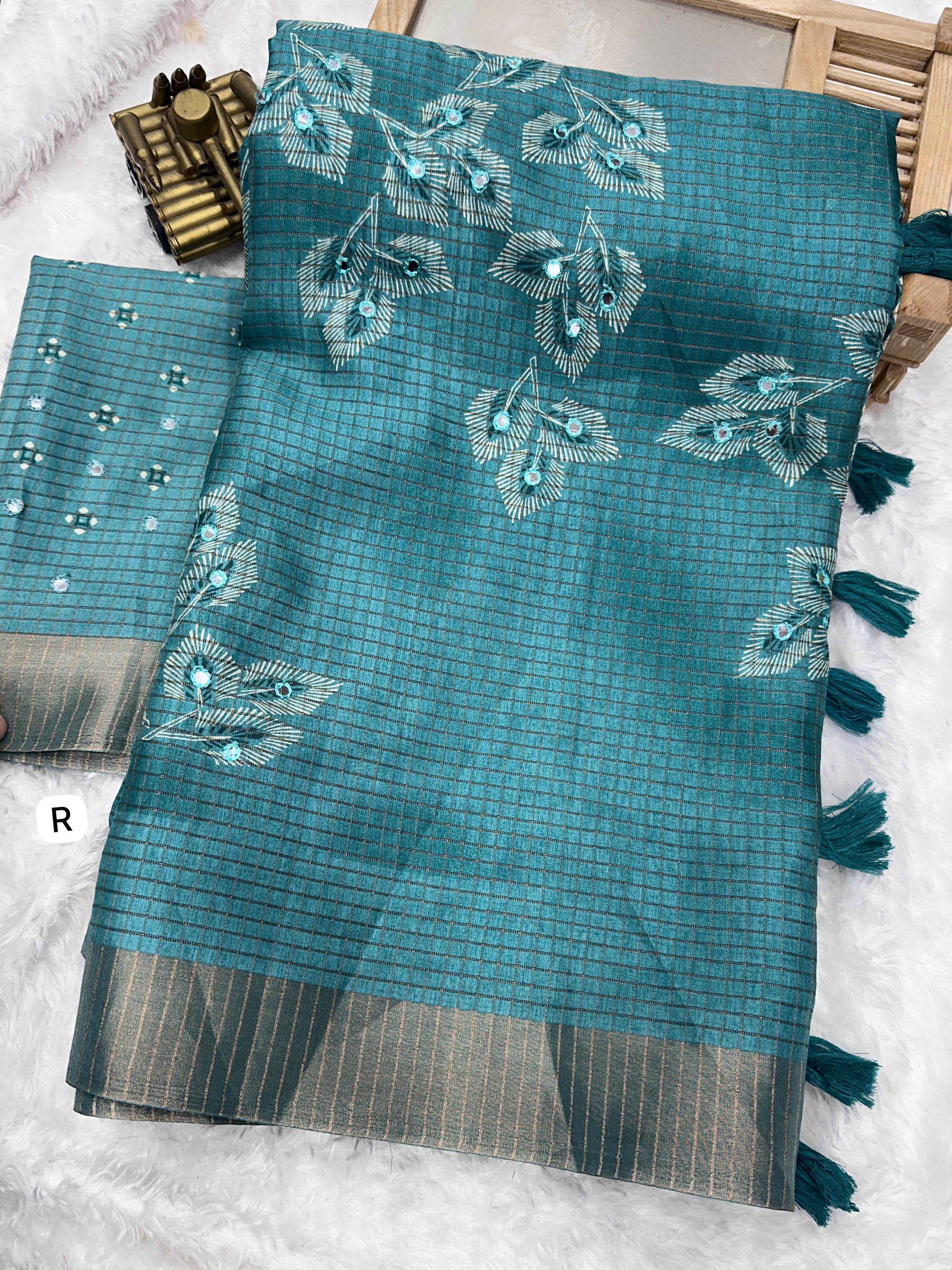 Navnidhi zari jacquard checks with zari border in saree