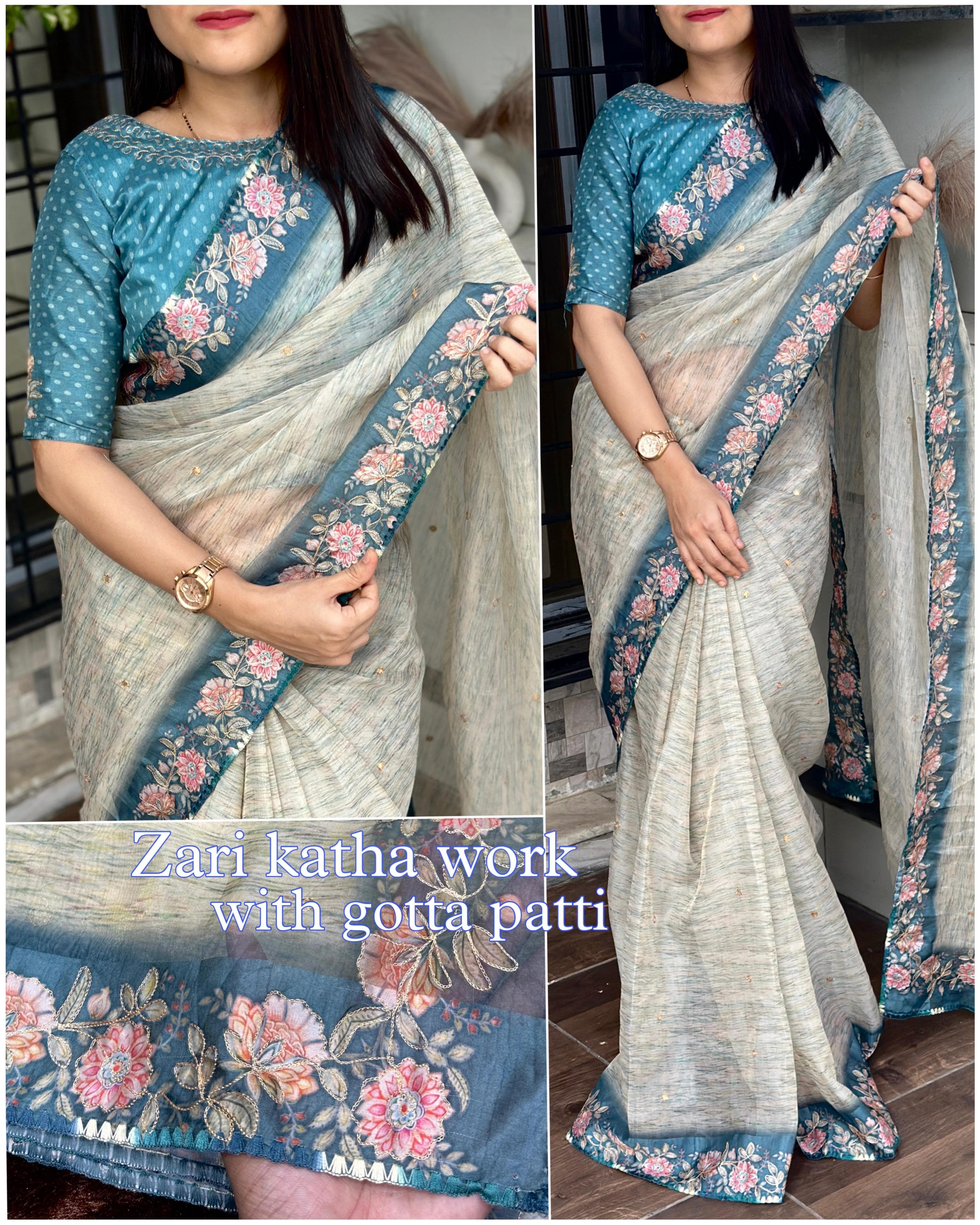 Digital print in saree with satin border
