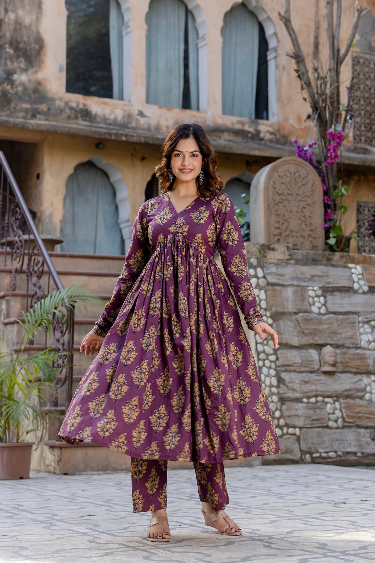 Reema Purple Printed Aliya Cut Anarkali Set