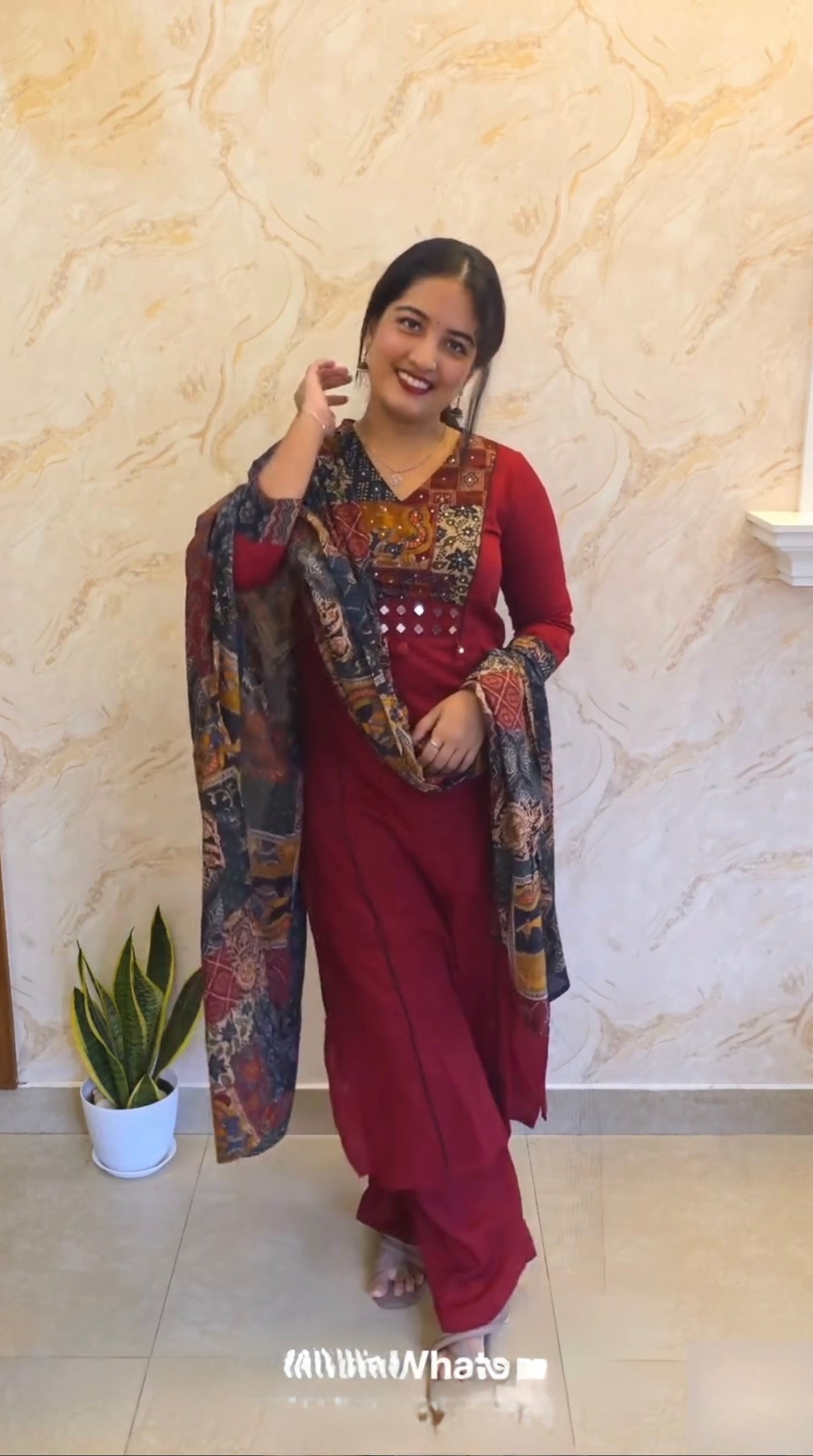 Charvi Ajrakh Printed Mirror Work Kurta Set.