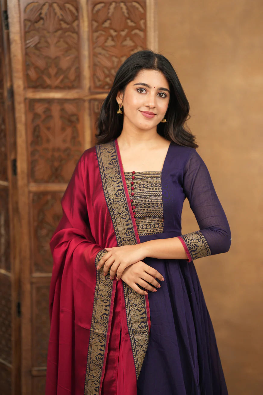 Pure Silk temple pure muslin Anarkali Gown