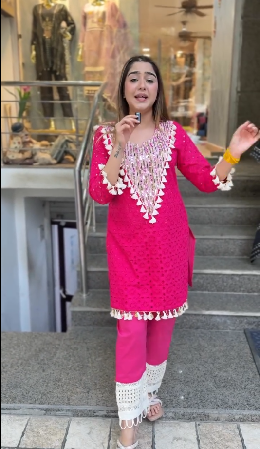 Hirva Schiffli Cotton Hand Work Cord Set For Women