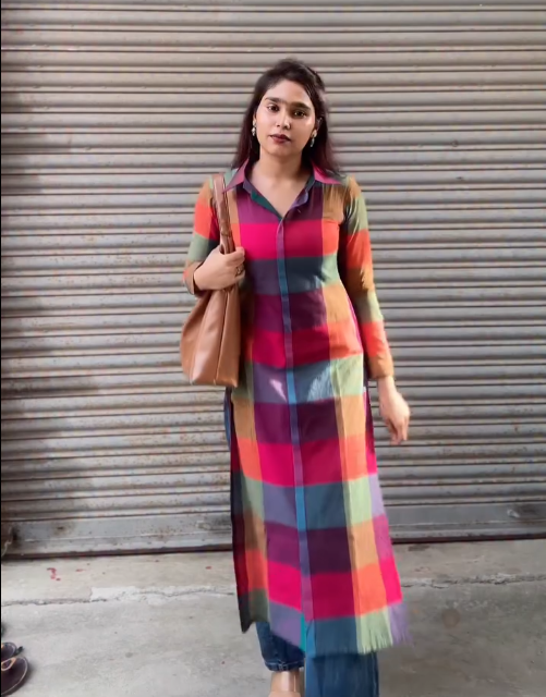 Parita Multicolor Checked Straight Long Kurta