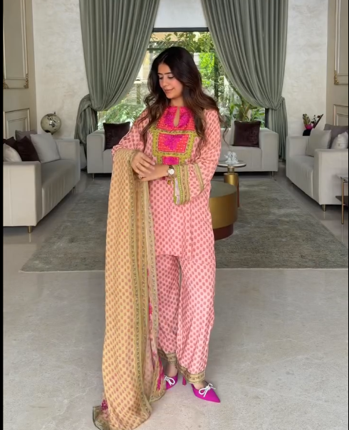 Jenny Pink Printed Kurta Pant Set with Designer Dupatta | Elegant Ethnic 3-Piece Suit Set