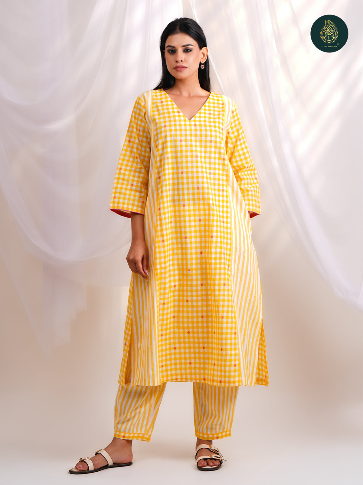 Sunny Gingham Check - Afghani Salwar Stitched 2Pc Suit Set