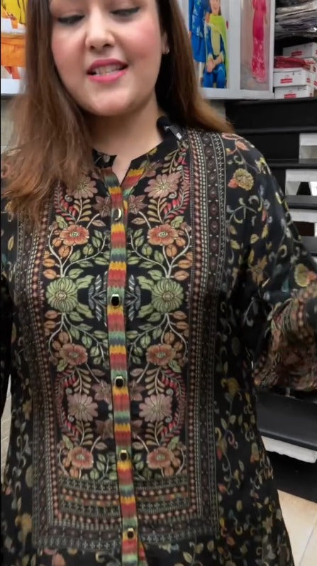 Women’s Black Printed Kurta with Palazzo Set