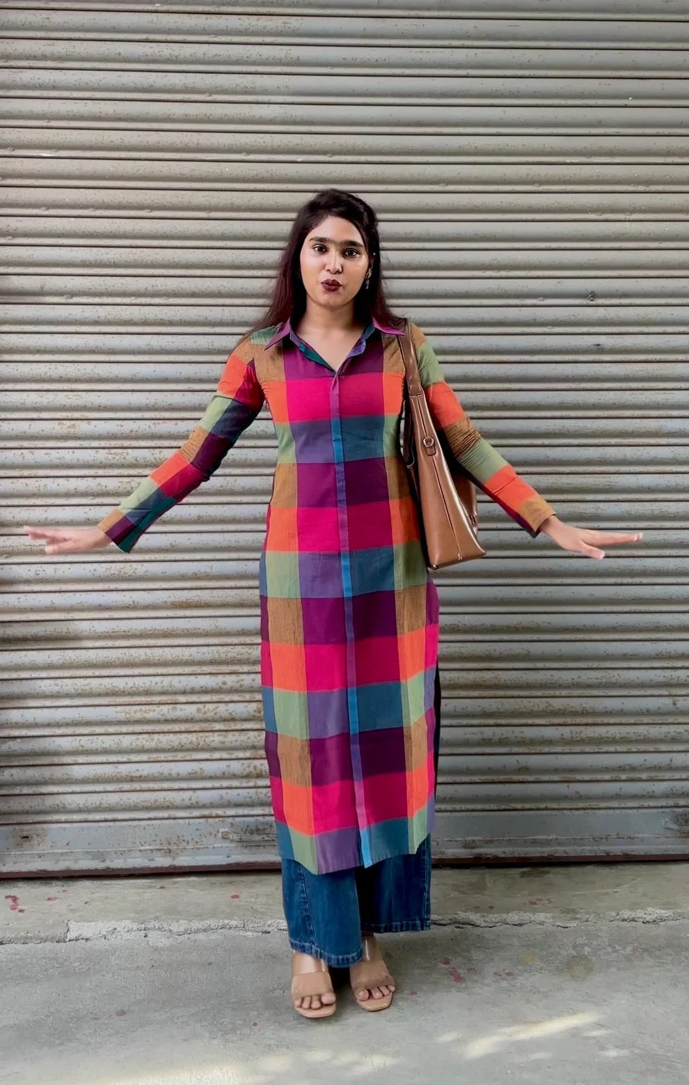 Parita Multicolor Checked Straight Long Kurta