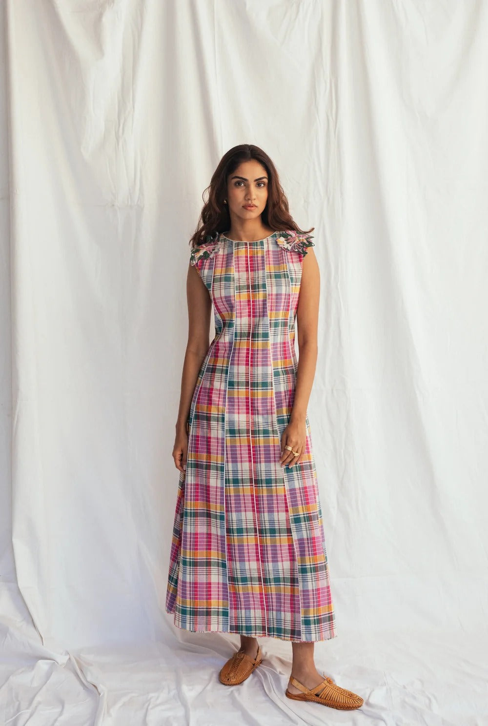 Tanisha Multicolor Checks Embroidered A-Line Dress