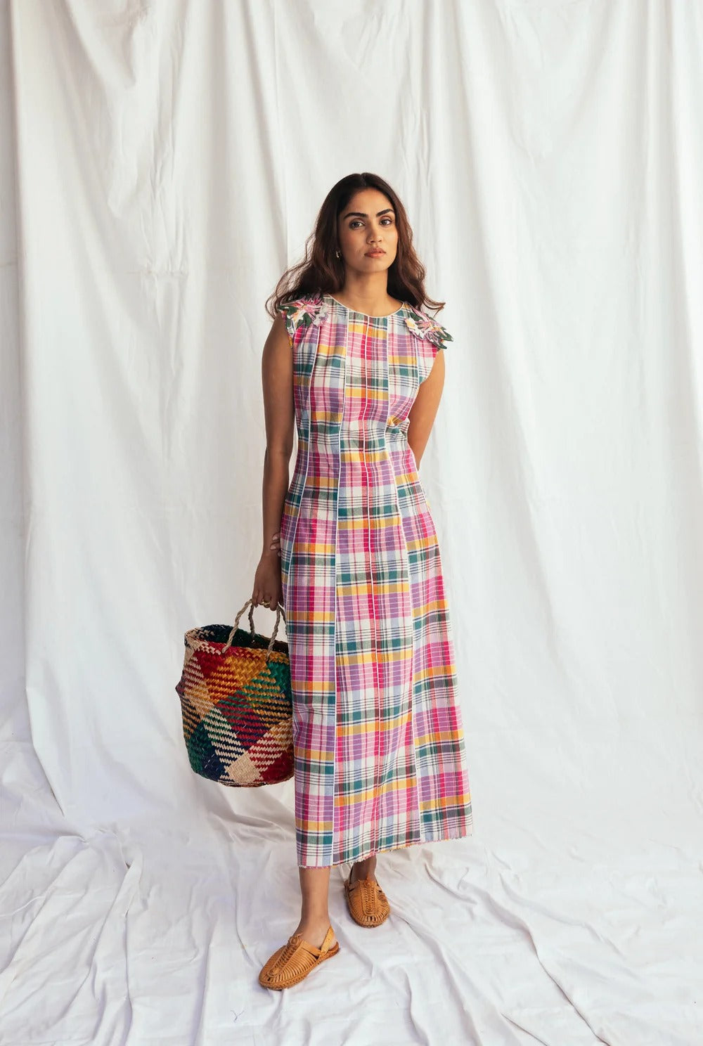 Tanisha Multicolor Checks Embroidered A-Line Dress