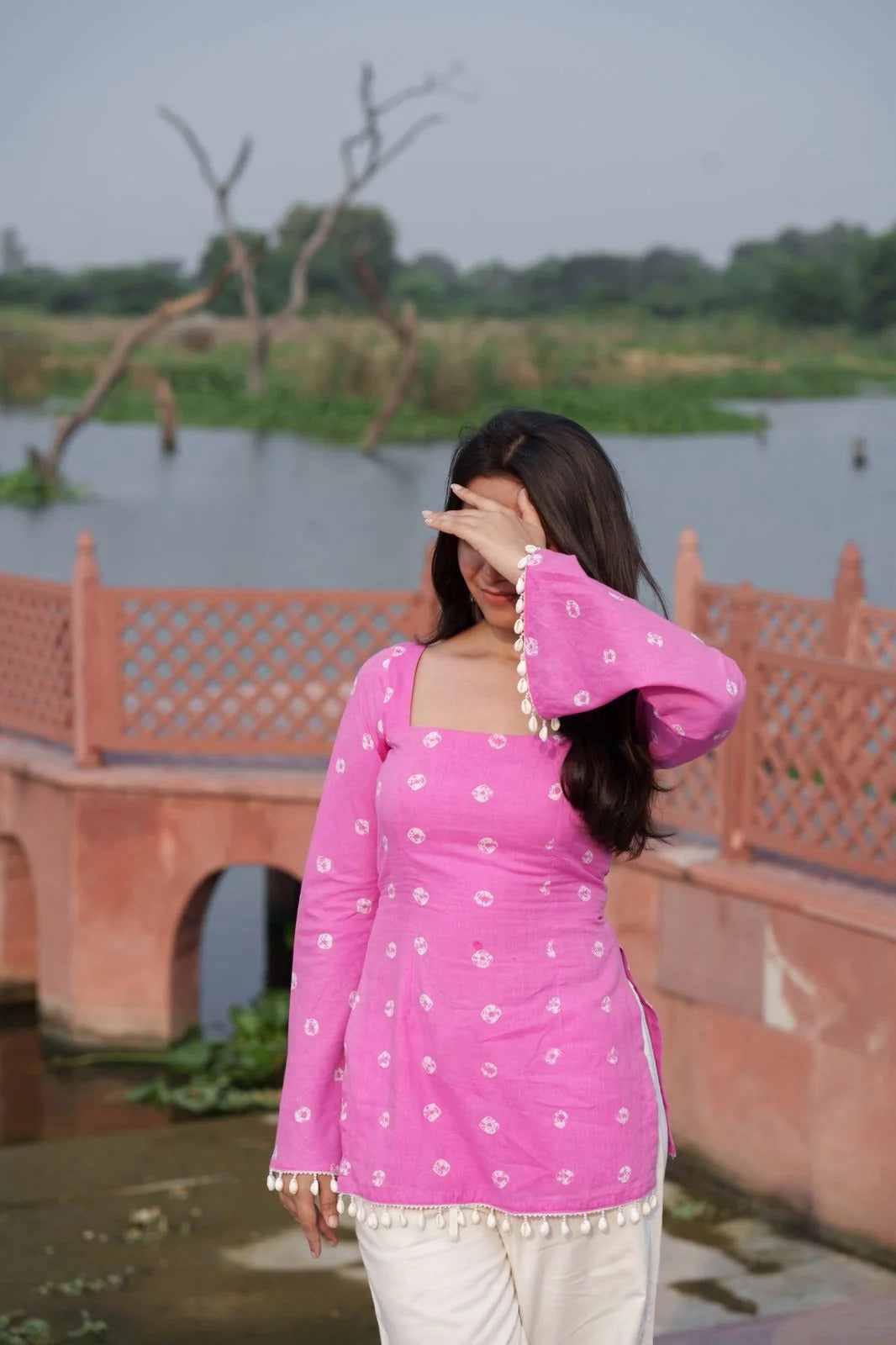 Swara cotton pink short kurti.