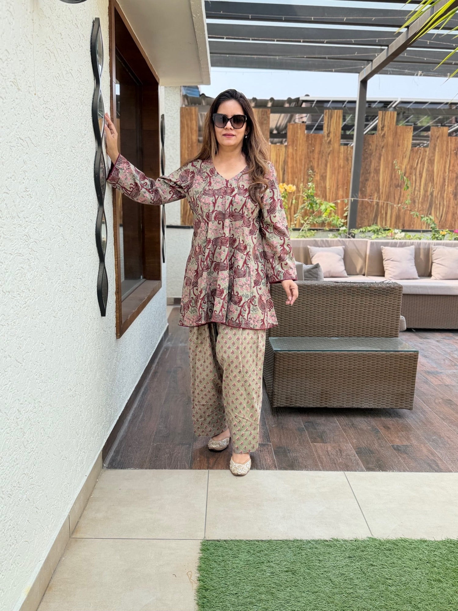 Ani Floral Printed Cotton Kurta & Palazzo Co-Ord Set