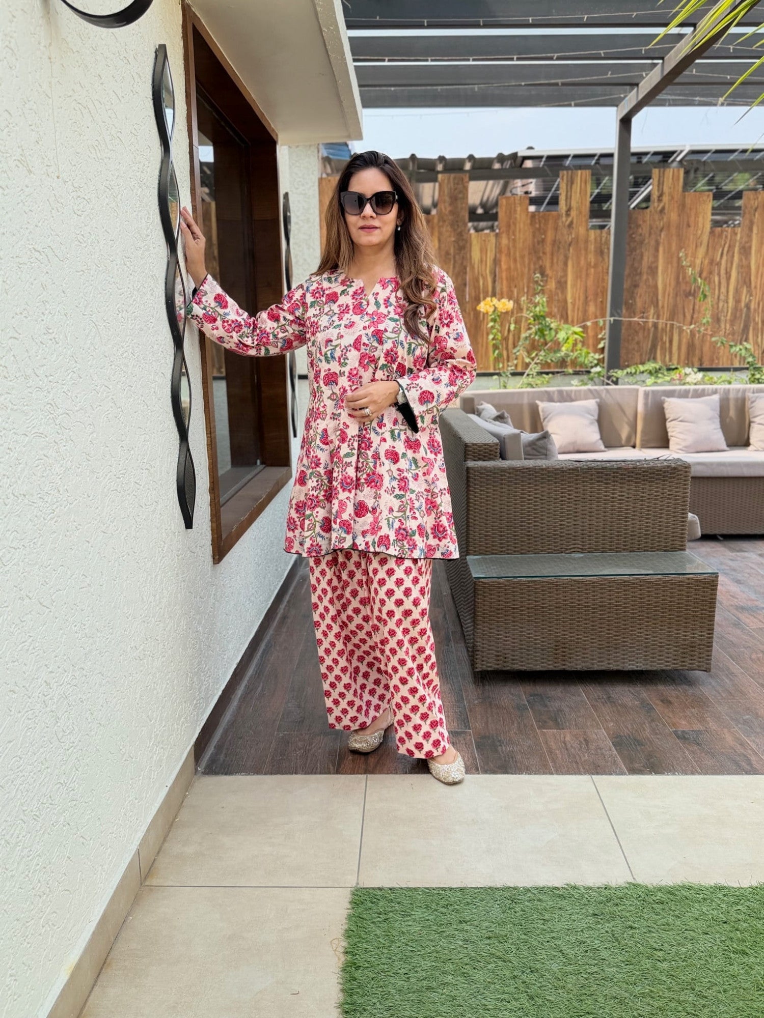 Ani Floral Printed Cotton Kurta & Palazzo Co-Ord Set