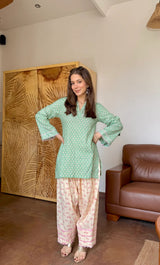 Navya Printed Cotton Kurta with Stylish Palazzo Pants