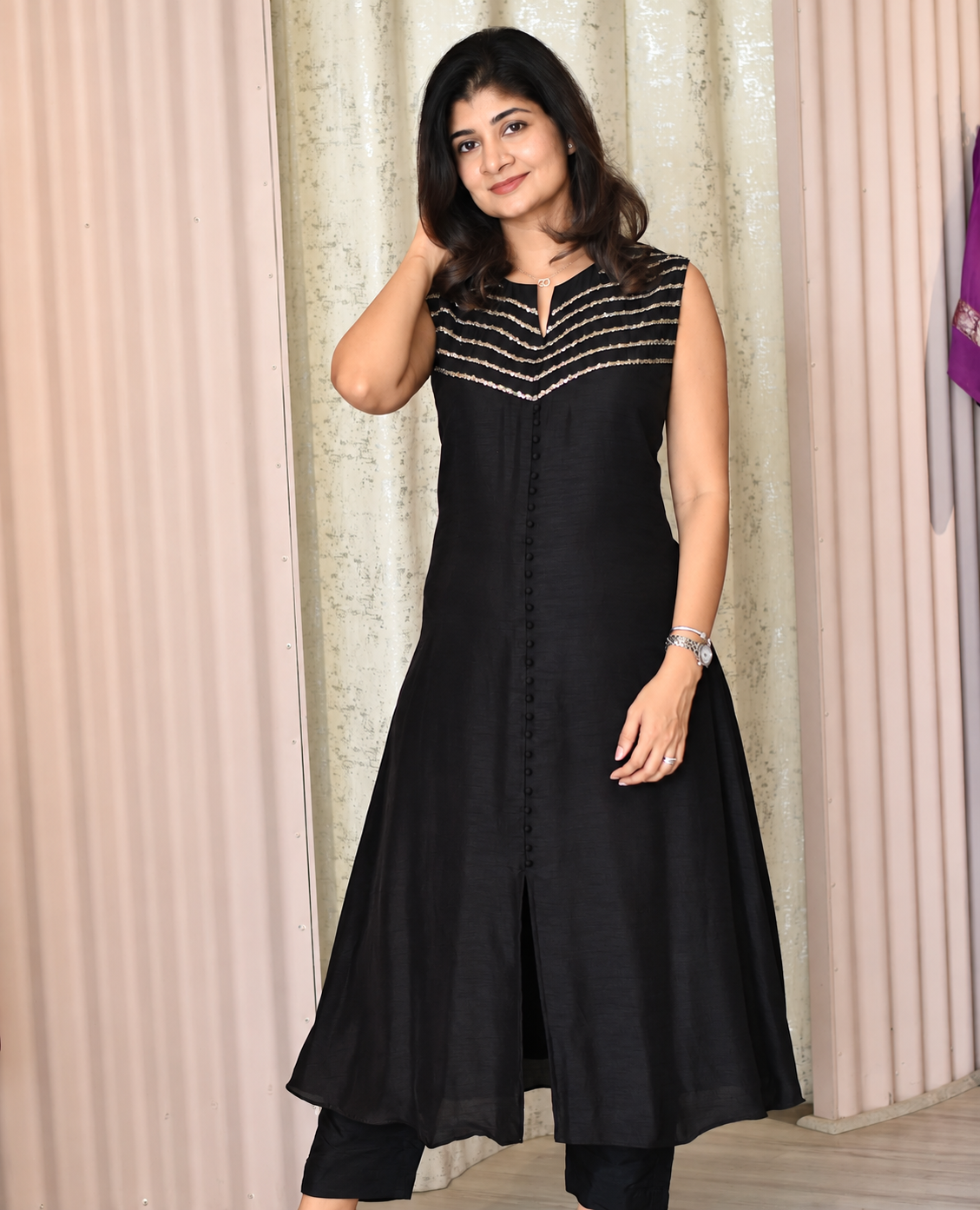 Mansika Black Embroidered A-Line Kurta with Pants