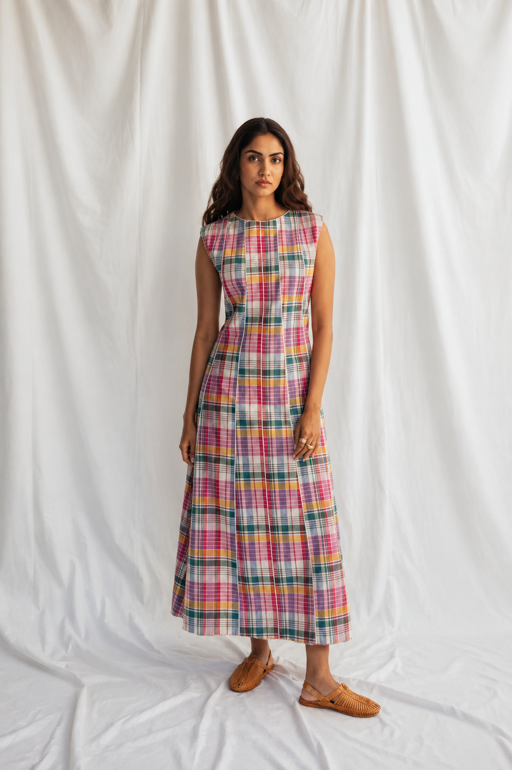 Tanisha Multicolor Checks Embroidered A-Line Dress