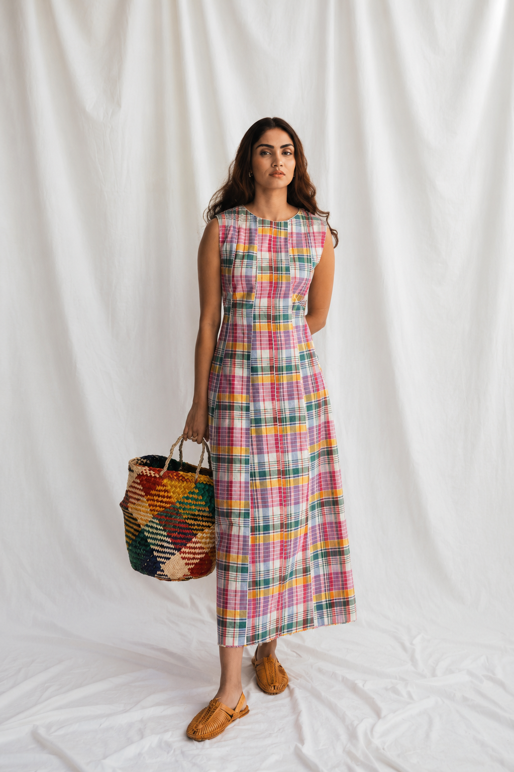 Tanisha Multicolor Checks Embroidered A-Line Dress