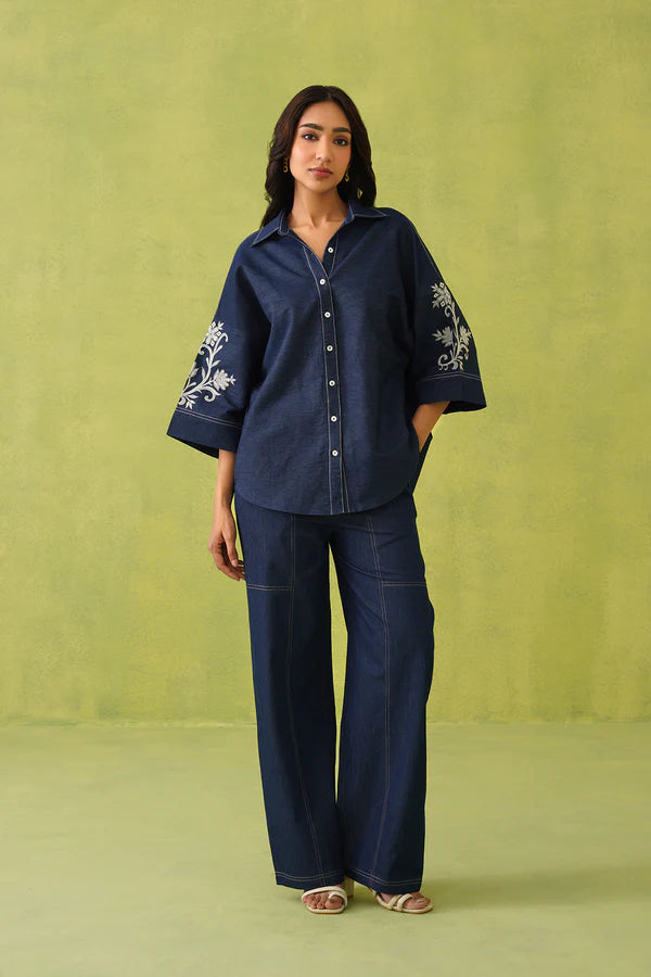 Ruby Denim Embroidered Coord Set