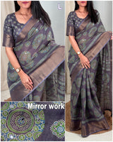 Chandni Designer hand  printed saree with zari weaving in full saree