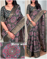 Chandni Designer hand  printed saree with zari weaving in full saree