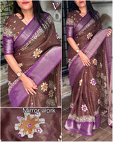 Phool bahar Designer hand  printed saree with zari weaving in full saree