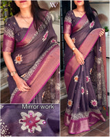 Phool bahar Designer hand  printed saree with zari weaving in full saree