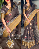 Phool bahar Designer hand  printed saree with zari weaving in full saree