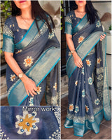 Phool bahar Designer hand  printed saree with zari weaving in full saree