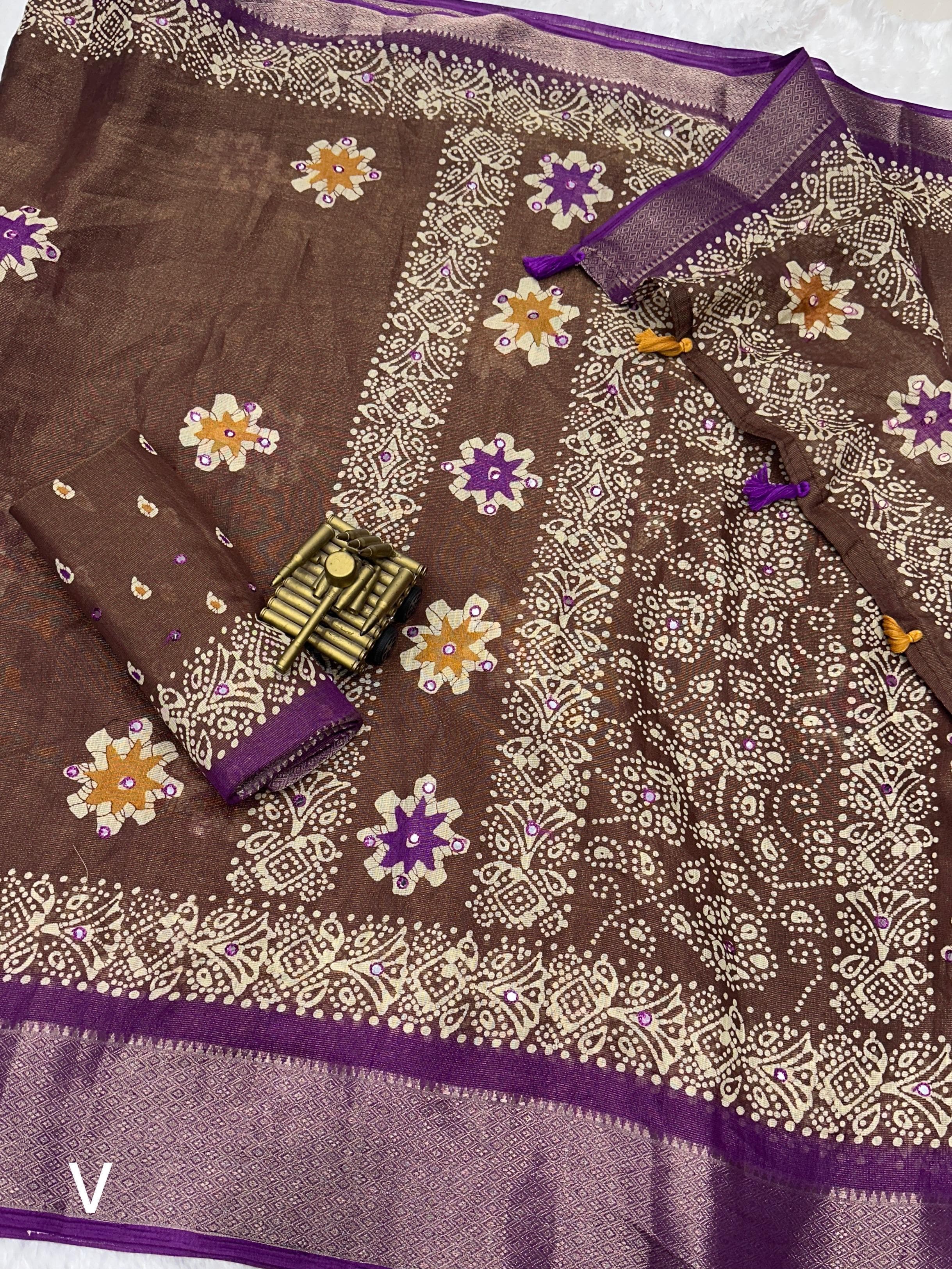 Phool bahar Designer hand  printed saree with zari weaving in full saree