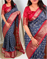 Printed saree with contrast color border