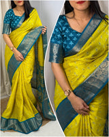 Printed saree with contrast color border