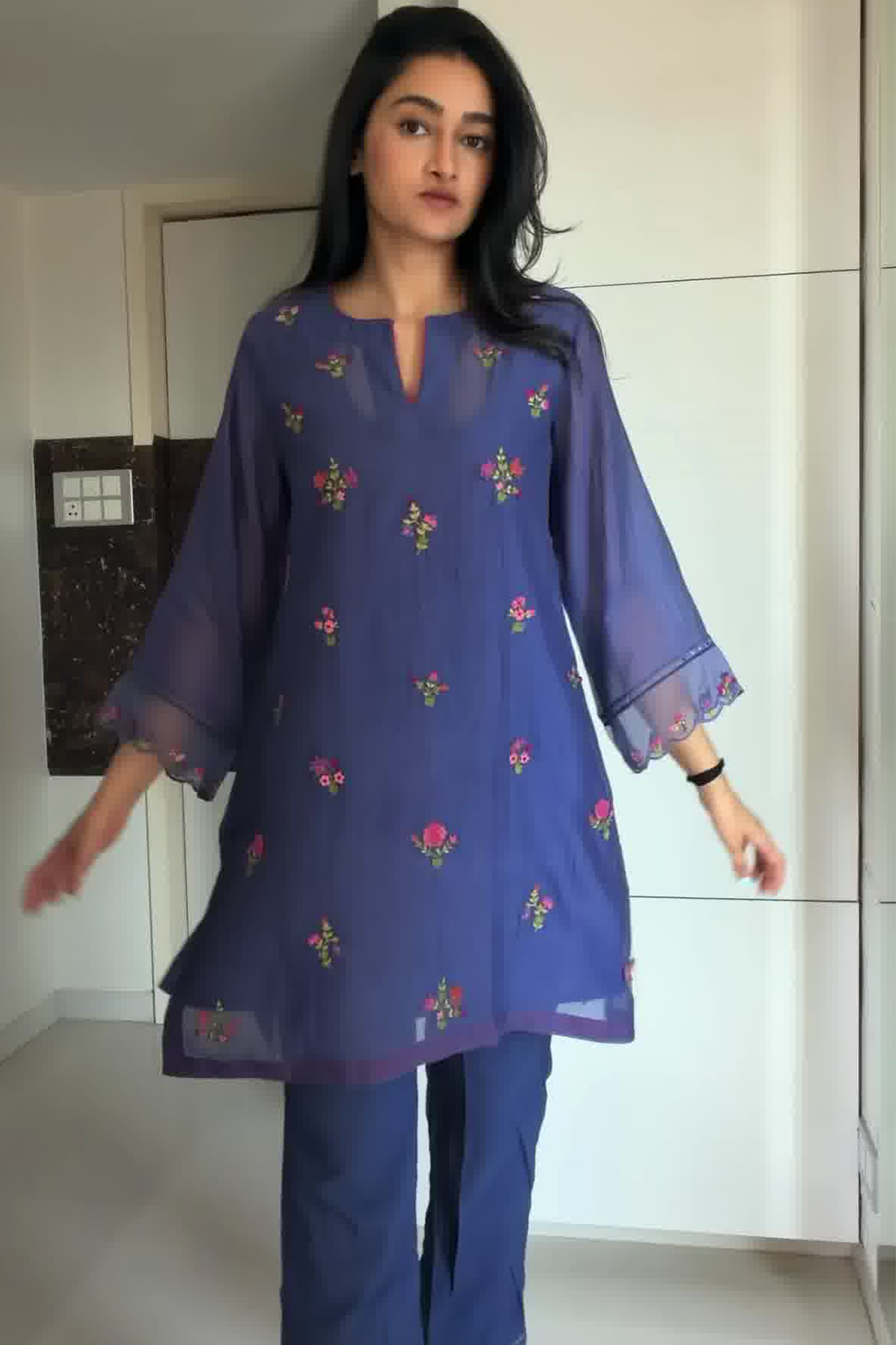 Women’s Royal Blue Embroidered Kurta Palazzo Set