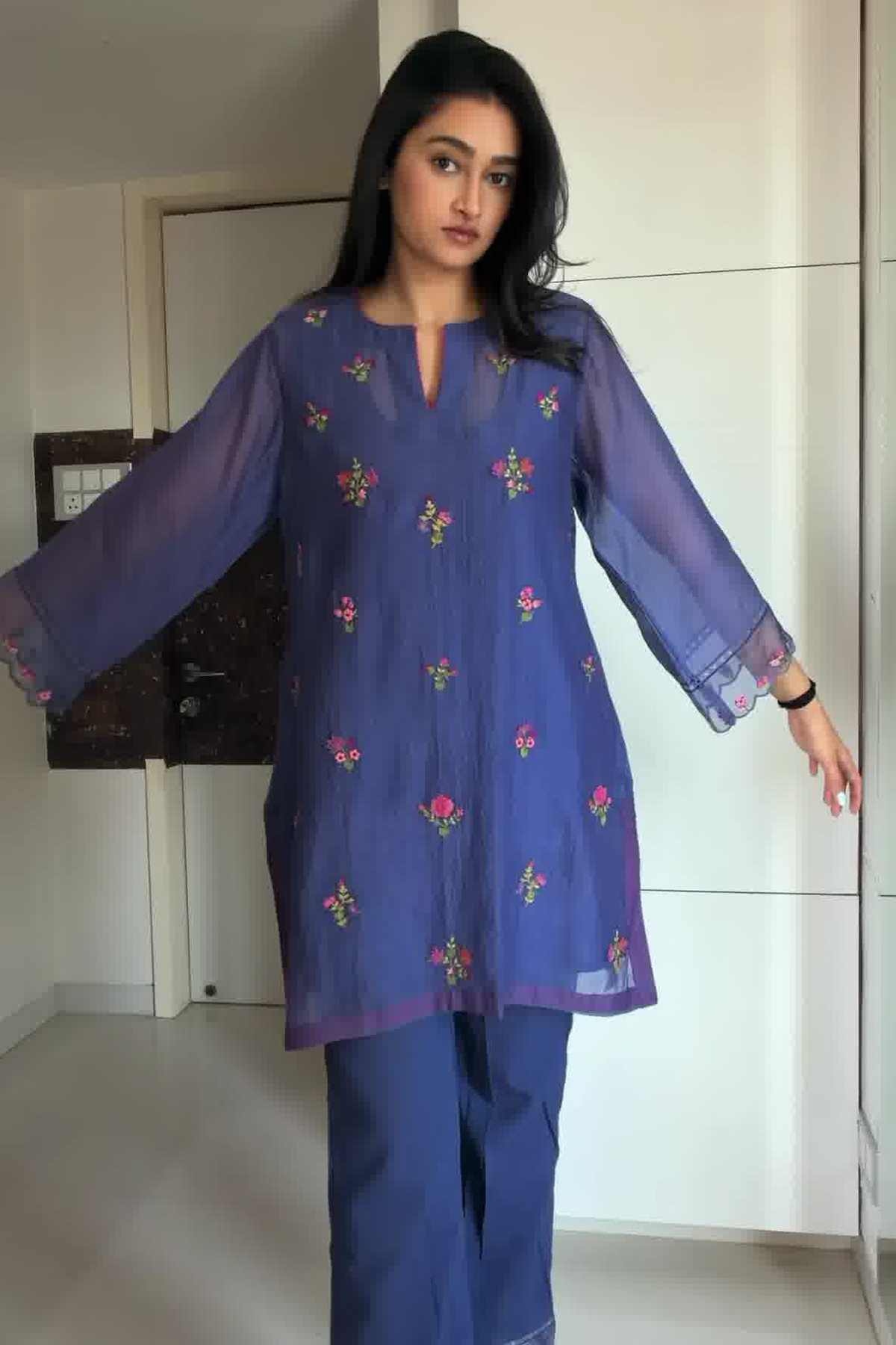 Women’s Royal Blue Embroidered Kurta Palazzo Set
