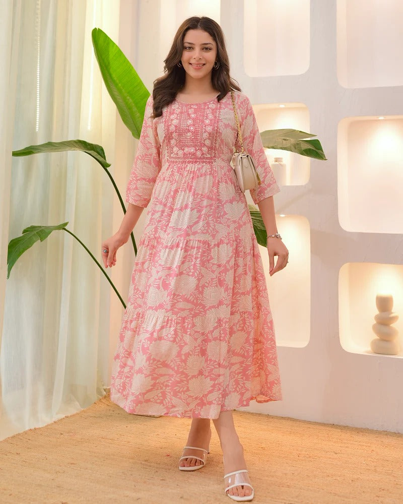 Dhuna  Embroidered Cotton A Line Dress