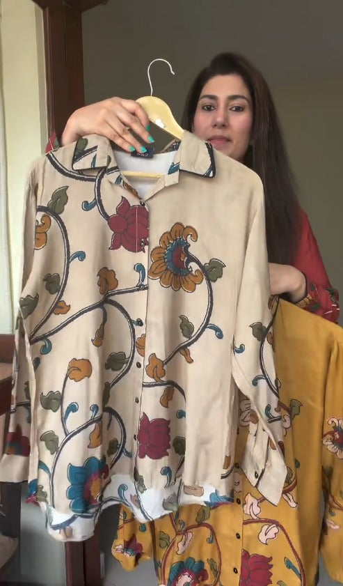 Women’s Kalamkari Printed Button-Down Shirt