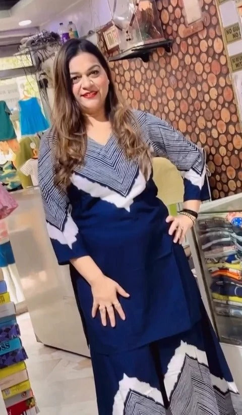 Krina Navy Blue Printed Anarkali Kurta with Palazzo Set