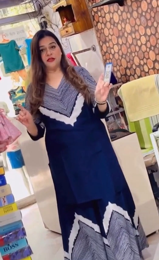 Krina Navy Blue Printed Anarkali Kurta with Palazzo Set