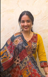 Charvi Ajrakh Printed Mirror Work Kurta Set.